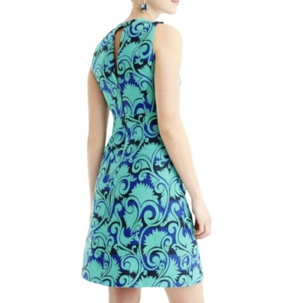 Stunning‎ Sleeveless Beaded Collar Dress Bold Blue Teal Print A-Line Women 4 - Picture 15 of 15